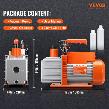 1/2 HP 2 Stage Rotary Vane Vacuum Pump, 5 CFM, 115V Air Conditioning Vacuum Pump, 1/4" SAE Male 3/8" SAE Male 1/2" ACME Male Inlet, for HVAC Repair, Refrigeration Maintenance, Resin Degassing