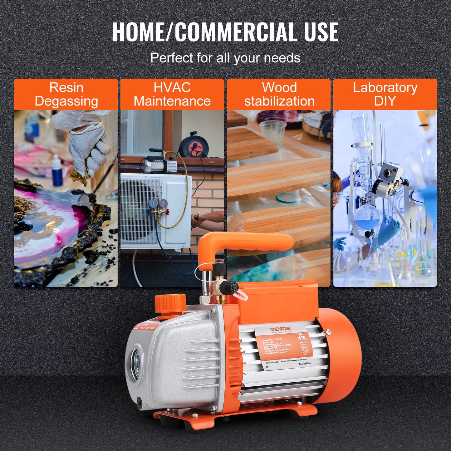 1/5 PS einstufige Vakuumpumpe, 3,5 CFM, 220–240 V AC-Vakuumpumpe für Klimaanlagen, 1/4 Zoll SAE-Stecker, 1/2 Zoll ACME-Stecker, für HVAC-Reparatur, Kältetechnik-Wartung, Harzentgasung
