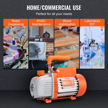 1/5 PS einstufige Vakuumpumpe, 3,5 CFM, 220–240 V AC-Vakuumpumpe für Klimaanlagen, 1/4 Zoll SAE-Stecker, 1/2 Zoll ACME-Stecker, für HVAC-Reparatur, Kältetechnik-Wartung, Harzentgasung