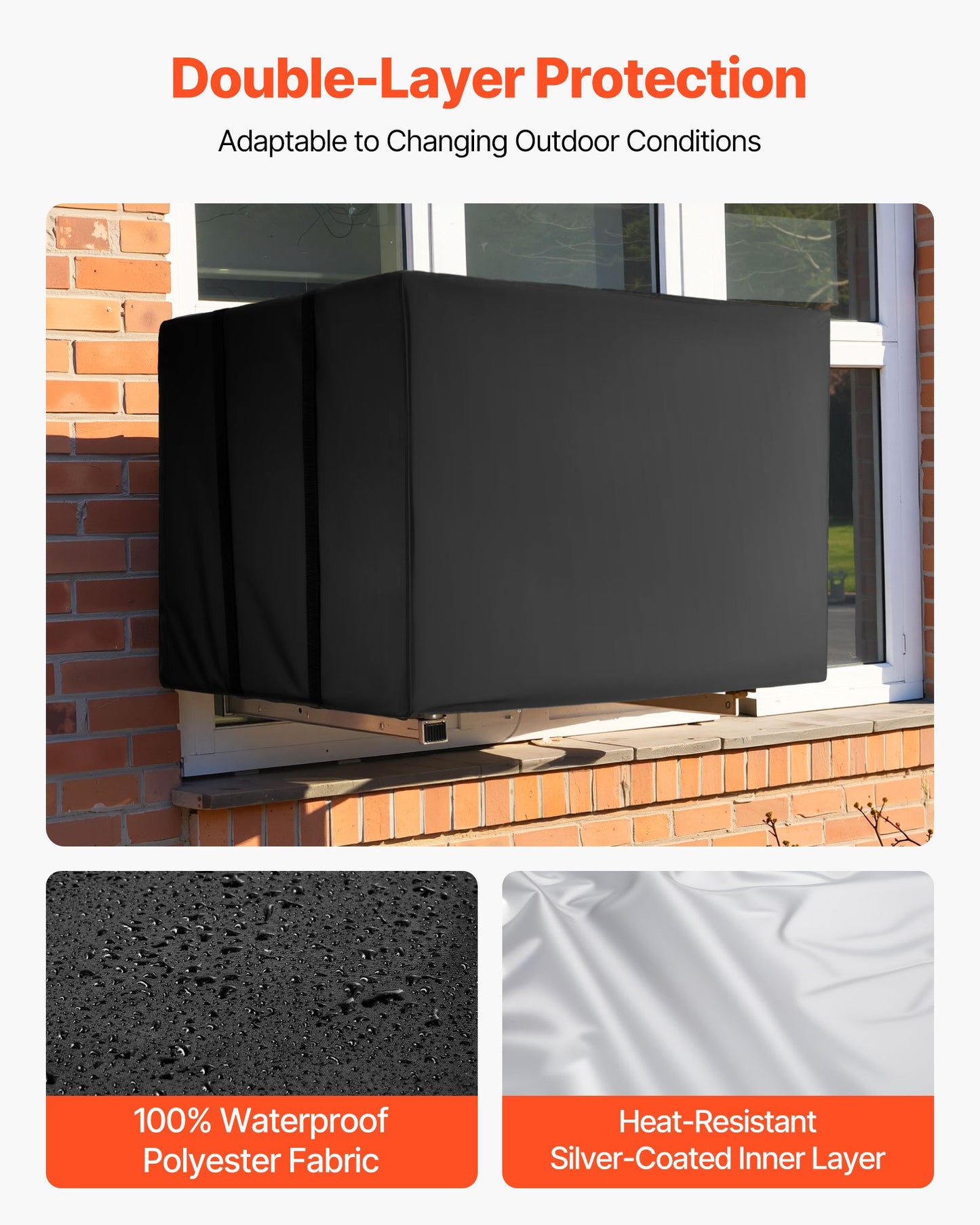 Air Conditioner Cover, 20.87 x 15.75 x 14.96 inch Ac Cover for Air Conditioning Unit, Double-Layer, Waterproof Polyester Fabric, Adjustable Shoulder Strap, Universal Size for Outdoor Outside
