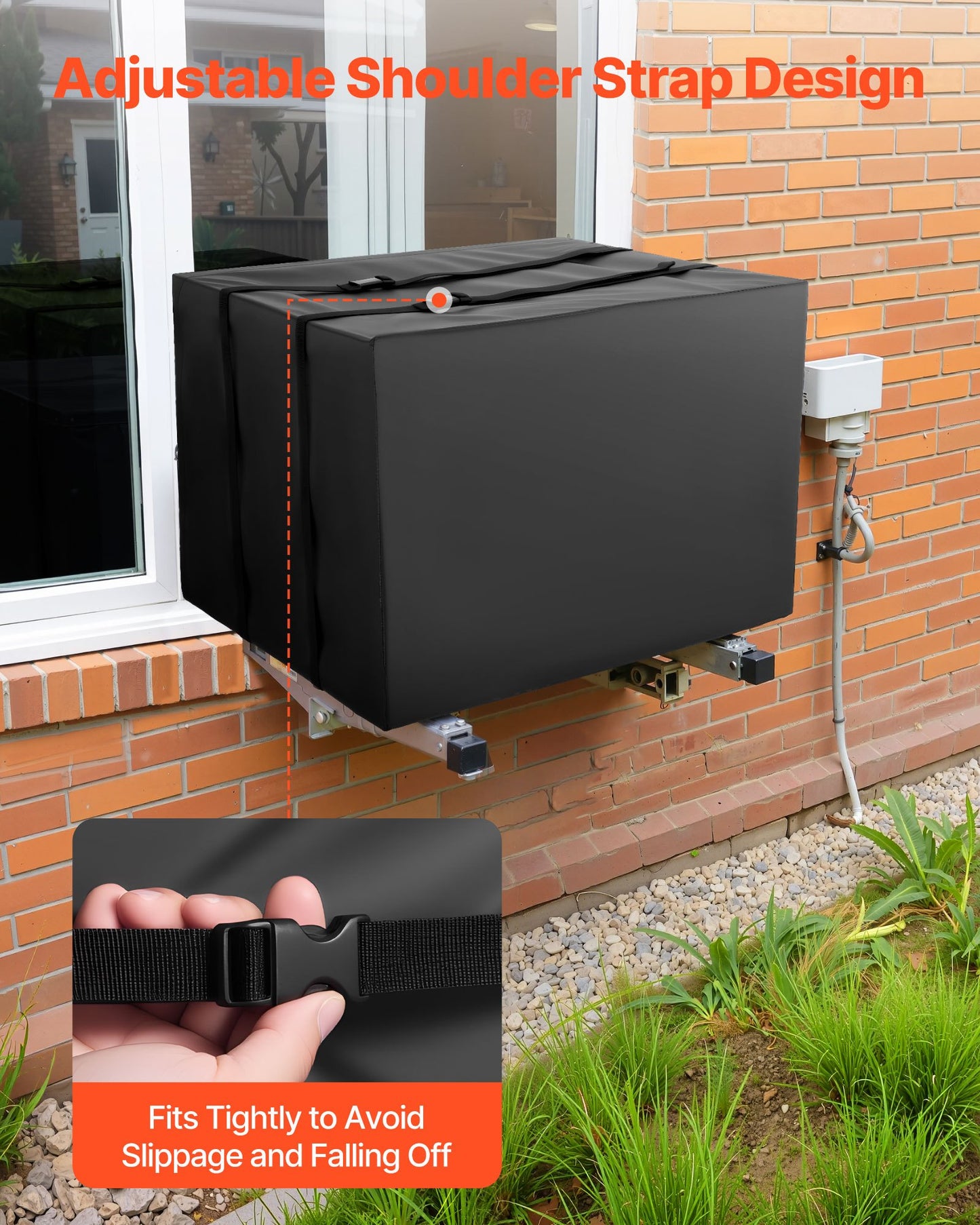 Air Conditioner Cover, 20.87 x 15.75 x 14.96 inch Ac Cover for Air Conditioning Unit, Double-Layer, Waterproof Polyester Fabric, Adjustable Shoulder Strap, Universal Size for Outdoor Outside