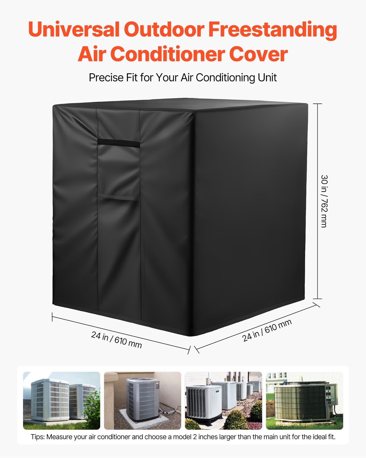 Air Conditioner Cover, 24 x 24 x 30 inch Ac Cover for Air Conditioning Unit, Three-Layer, Waterproof Polyester Fabric, Mesh Ventilation, Universal Defender for Outdoor Outside Ac Unit, Black