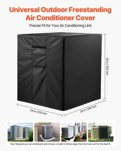 Air Conditioner Cover, 24 x 24 x 30 inch Ac Cover for Air Conditioning Unit, Three-Layer, Waterproof Polyester Fabric, Mesh Ventilation, Universal Defender for Outdoor Outside Ac Unit, Black