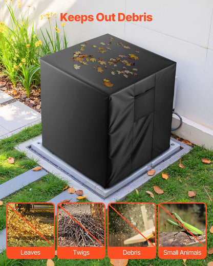 Air Conditioner Cover, 24 x 24 x 30 inch Ac Cover for Air Conditioning Unit, Three-Layer, Waterproof Polyester Fabric, Mesh Ventilation, Universal Defender for Outdoor Outside Ac Unit, Black