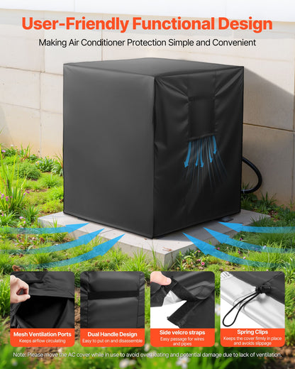 Air Conditioner Cover, 24 x 24 x 30 inch Ac Cover for Air Conditioning Unit, Three-Layer, Waterproof Polyester Fabric, Mesh Ventilation, Universal Defender for Outdoor Outside Ac Unit, Black