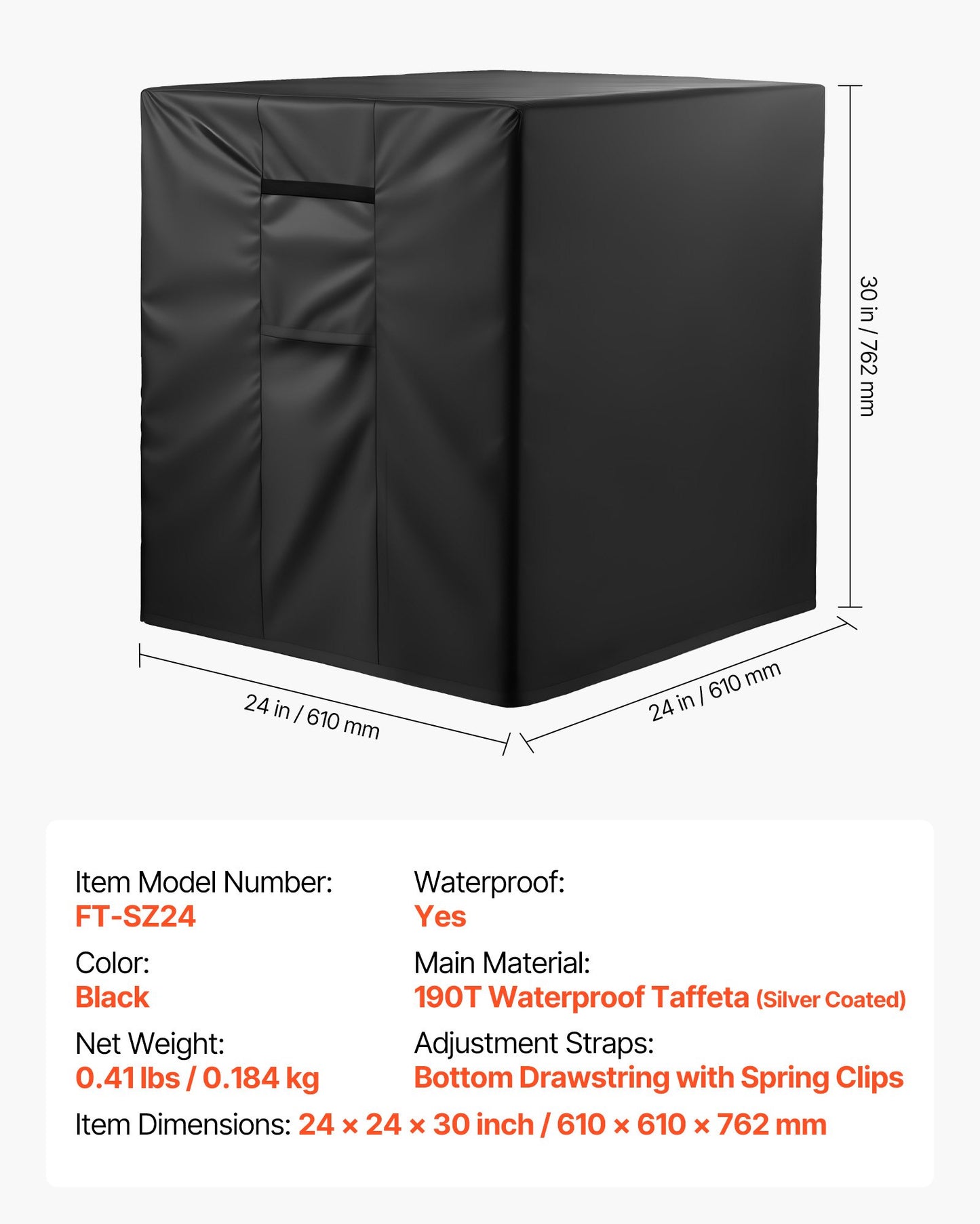 Air Conditioner Cover, 24 x 24 x 30 inch Ac Cover for Air Conditioning Unit, Three-Layer, Waterproof Polyester Fabric, Mesh Ventilation, Universal Defender for Outdoor Outside Ac Unit, Black