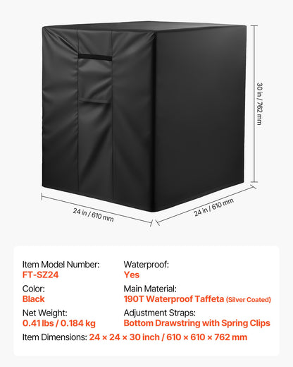 Air Conditioner Cover, 24 x 24 x 30 inch Ac Cover for Air Conditioning Unit, Three-Layer, Waterproof Polyester Fabric, Mesh Ventilation, Universal Defender for Outdoor Outside Ac Unit, Black