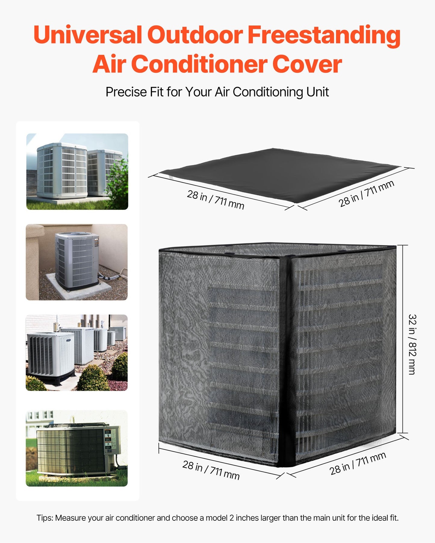 Air Conditioner Cover, 28 x 28 x 32 inch Ac Cover for Air Conditioning Unit, Dual-Layer, Detachable Canopy,Waterproof Polyester, Universal HVAC Protector for Outdoor Outside Ac Unit, Black
