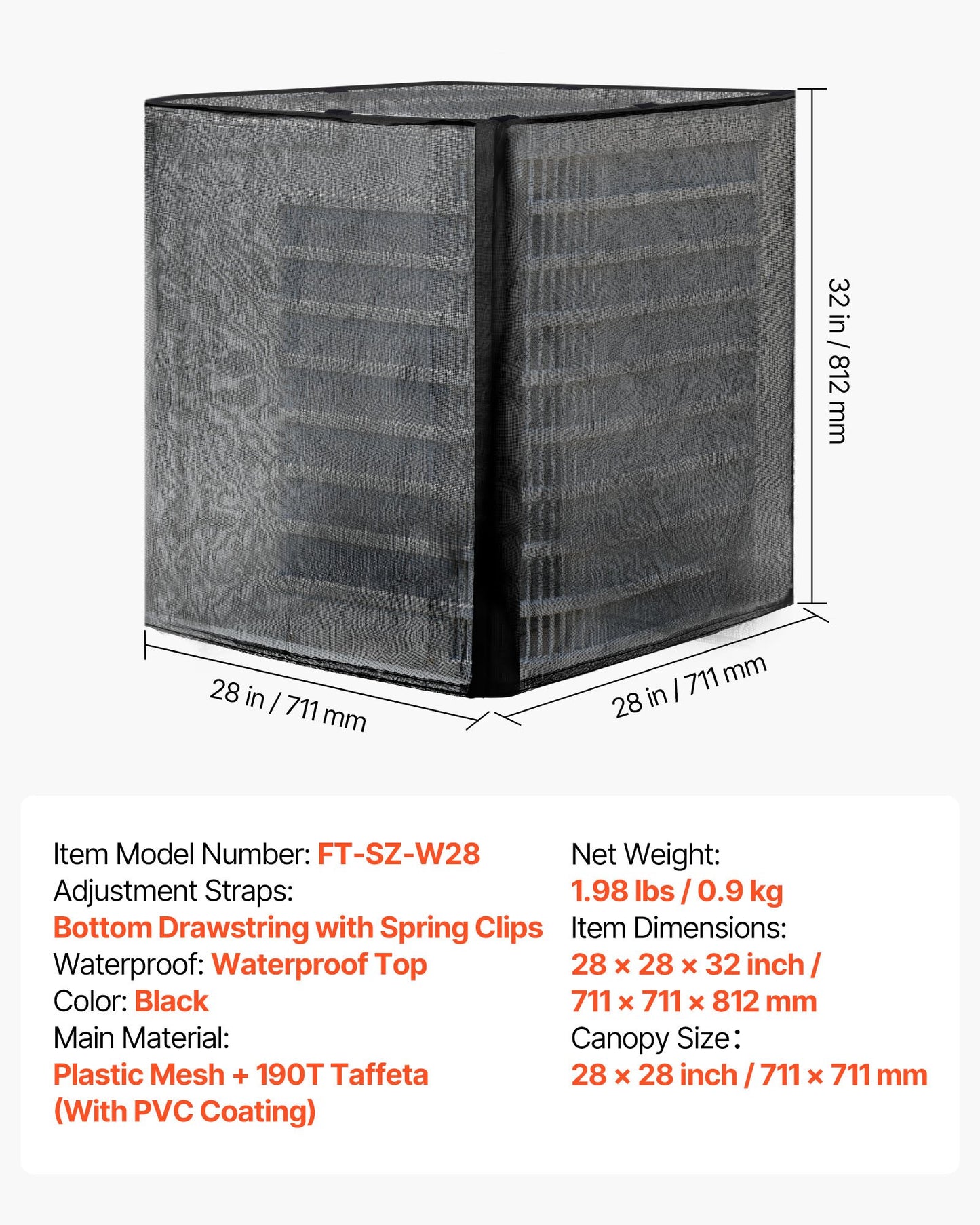 Air Conditioner Cover, 28 x 28 x 32 inch Ac Cover for Air Conditioning Unit, Dual-Layer, Detachable Canopy,Waterproof Polyester, Universal HVAC Protector for Outdoor Outside Ac Unit, Black