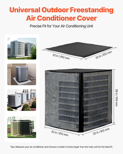 Air Conditioner Cover, 32 x 32 x 36 inch Ac Cover for Air Conditioning Unit, Dual-Layer, Detachable Canopy,Waterproof Polyester, Universal HVAC Protector for Outdoor Outside Ac Unit, Black