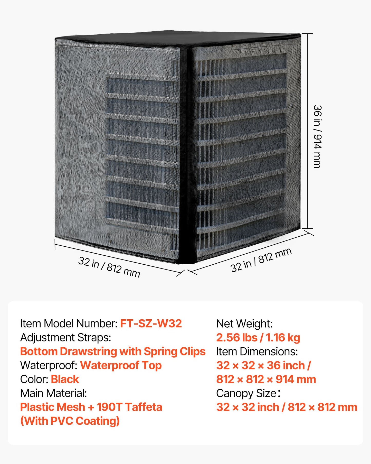 Air Conditioner Cover, 32 x 32 x 36 inch Ac Cover for Air Conditioning Unit, Dual-Layer, Detachable Canopy,Waterproof Polyester, Universal HVAC Protector for Outdoor Outside Ac Unit, Black