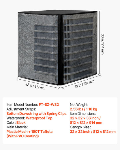 Air Conditioner Cover, 32 x 32 x 36 inch Ac Cover for Air Conditioning Unit, Dual-Layer, Detachable Canopy,Waterproof Polyester, Universal HVAC Protector for Outdoor Outside Ac Unit, Black