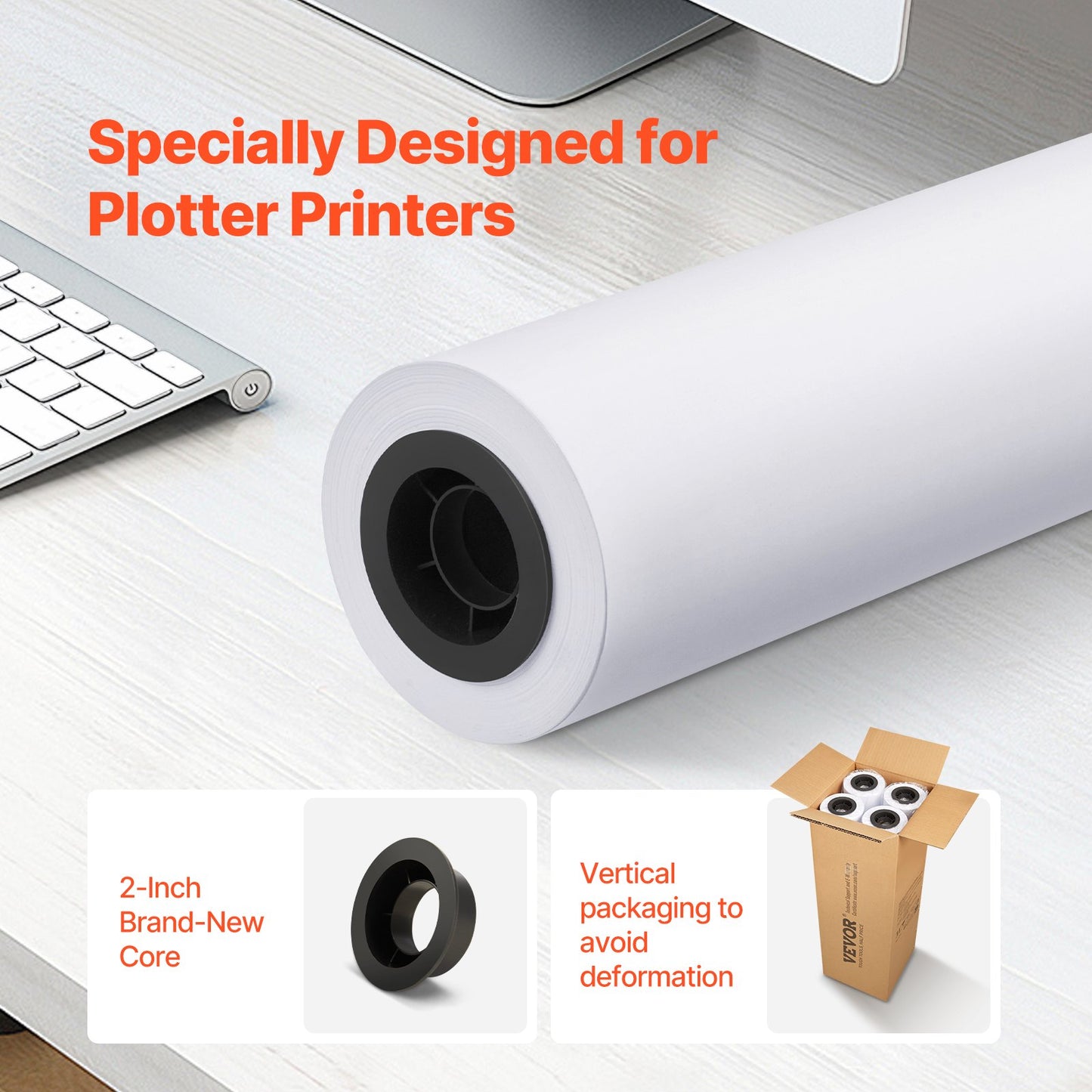 Wide Format Paper Plotter Paper 4 Rolls 24 Inch x 150 Feet CAD Bond Rolls
