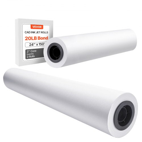Wide Format Paper, 24 in x 150 ft Plotter Roll, 2 Rolls CAD Bond Rolls with 2 in Core, 20 LB Bond Paper Rolls, Ideal for CAD Drawings, Engineering Plans, GIS Maps, and Architectural Designs