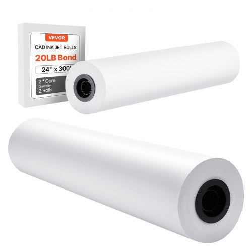 Wide Format Paper, 24 in x 300 ft Plotter Roll, 2 Rolls CAD Bond Rolls with 2 in Core, 20 LB Bond Paper Rolls, Ideal for CAD Drawings, Engineering Plans, GIS Maps, and Architectural Designs
