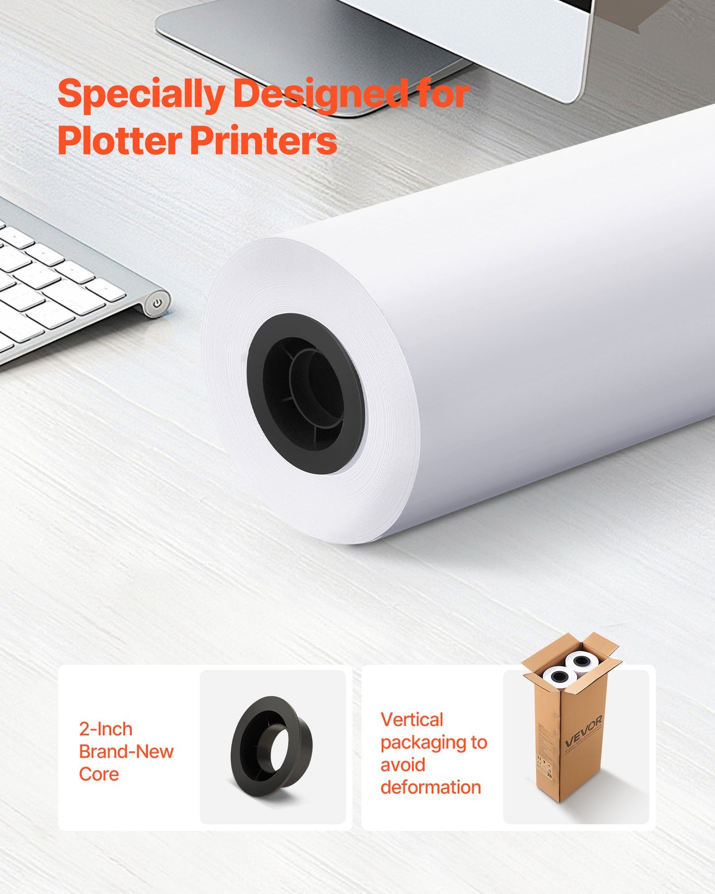 Wide Format Paper, 24 in x 300 ft Plotter Roll, 2 Rolls CAD Bond Rolls with 2 in Core, 20 LB Bond Paper Rolls, Ideal for CAD Drawings, Engineering Plans, GIS Maps, and Architectural Designs