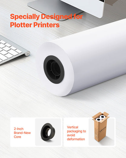 Wide Format Paper, 24 in x 300 ft Plotter Roll, 2 Rolls CAD Bond Rolls with 2 in Core, 20 LB Bond Paper Rolls, Ideal for CAD Drawings, Engineering Plans, GIS Maps, and Architectural Designs