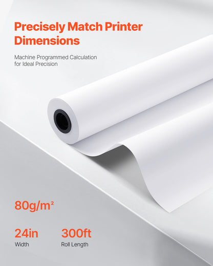 Wide Format Paper, 24 in x 300 ft Plotter Roll, 2 Rolls CAD Bond Rolls with 2 in Core, 20 LB Bond Paper Rolls, Ideal for CAD Drawings, Engineering Plans, GIS Maps, and Architectural Designs