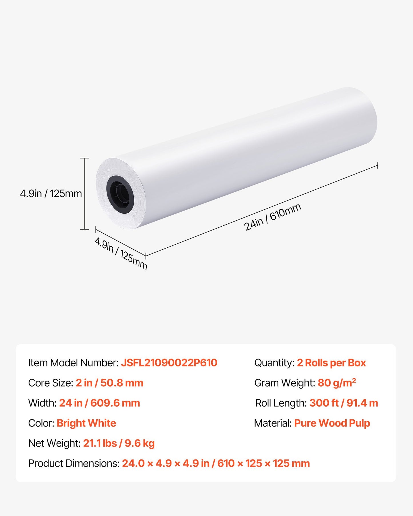 Wide Format Paper, 24 in x 300 ft Plotter Roll, 2 Rolls CAD Bond Rolls with 2 in Core, 20 LB Bond Paper Rolls, Ideal for CAD Drawings, Engineering Plans, GIS Maps, and Architectural Designs