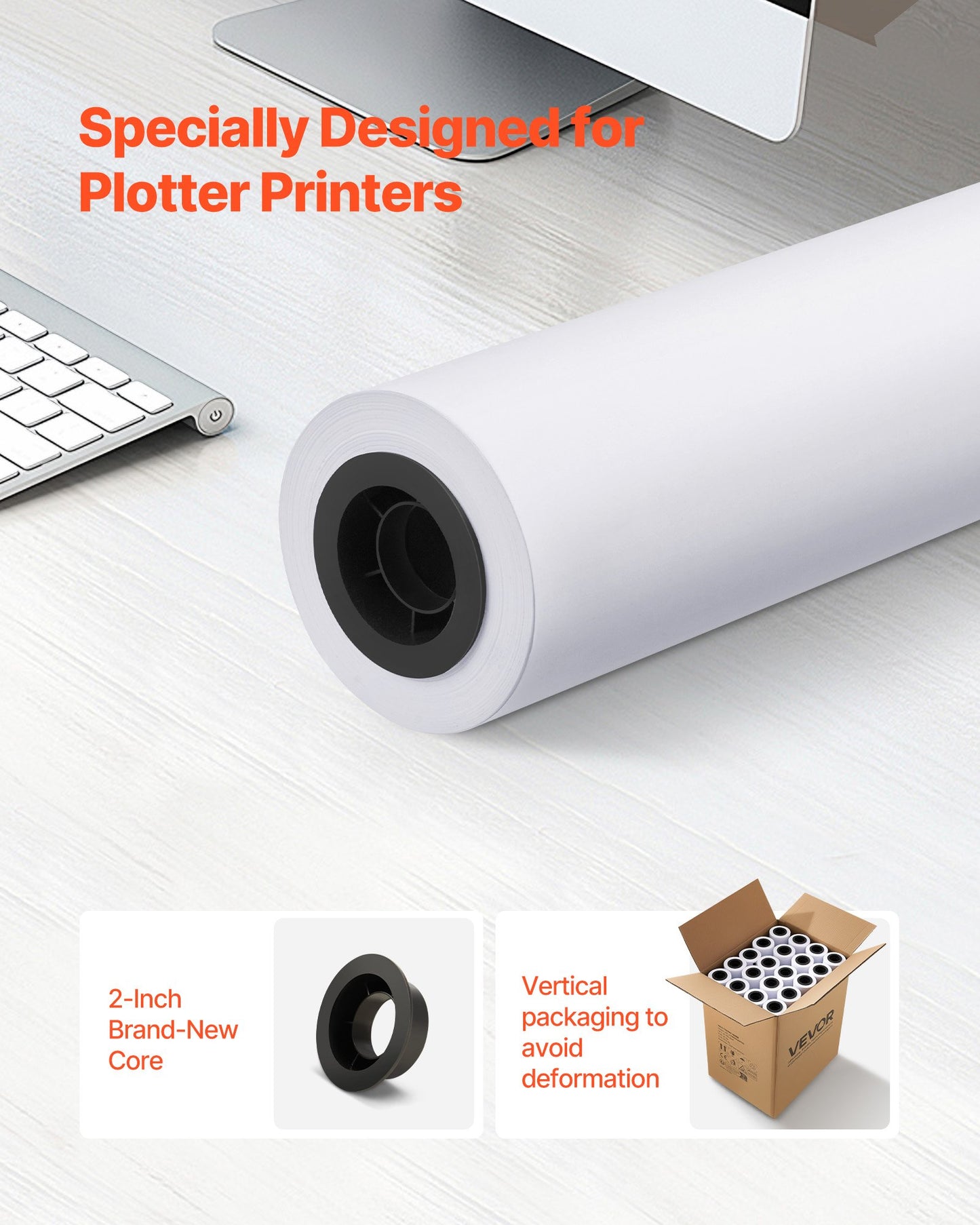 Wide Format Paper, 24 in x 150 ft Plotter Roll, 20 Rolls CAD Bond Rolls with 2 in Core, 20 LB Bond Paper Rolls, Ideal for CAD Drawings, Engineering Plans, GIS Maps, and Architectural Designs