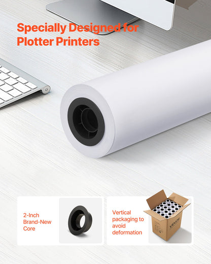 Wide Format Paper, 24 in x 150 ft Plotter Roll, 20 Rolls CAD Bond Rolls with 2 in Core, 20 LB Bond Paper Rolls, Ideal for CAD Drawings, Engineering Plans, GIS Maps, and Architectural Designs