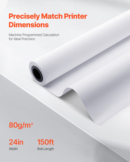 Wide Format Paper, 24 in x 150 ft Plotter Roll, 20 Rolls CAD Bond Rolls with 2 in Core, 20 LB Bond Paper Rolls, Ideal for CAD Drawings, Engineering Plans, GIS Maps, and Architectural Designs