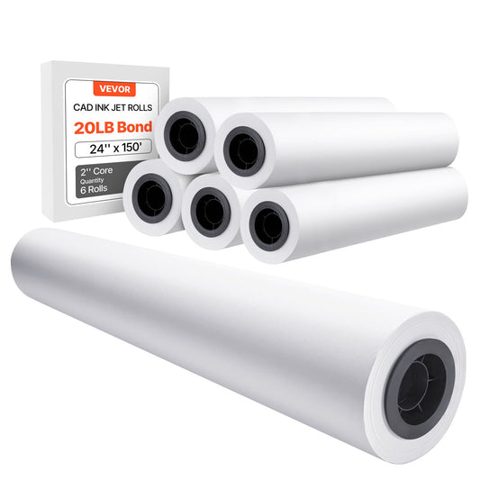 Wide Format Paper Plotter Paper 6 Rolls 24 Inch x 150 Feet CAD Bond Rolls
