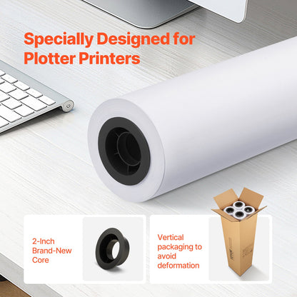 Wide Format Paper Plotter Paper 4 Rolls 36 Inch x 150 Feet CAD Bond Rolls