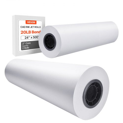 Wide Format Paper, 24 in x 500 ft Plotter Paper, 2 Rolls CAD Bond Rolls with 3 in Core, 20 LB Bond Paper Rolls, Idea for CAD Drawings, Engineering Plans, GIS Maps & Architectural Designs