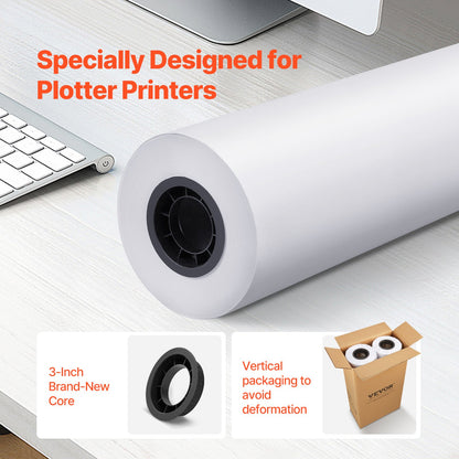 Wide Format Paper Plotter Paper 2 Rolls 24" x 500 ft CAD Bond Rolls