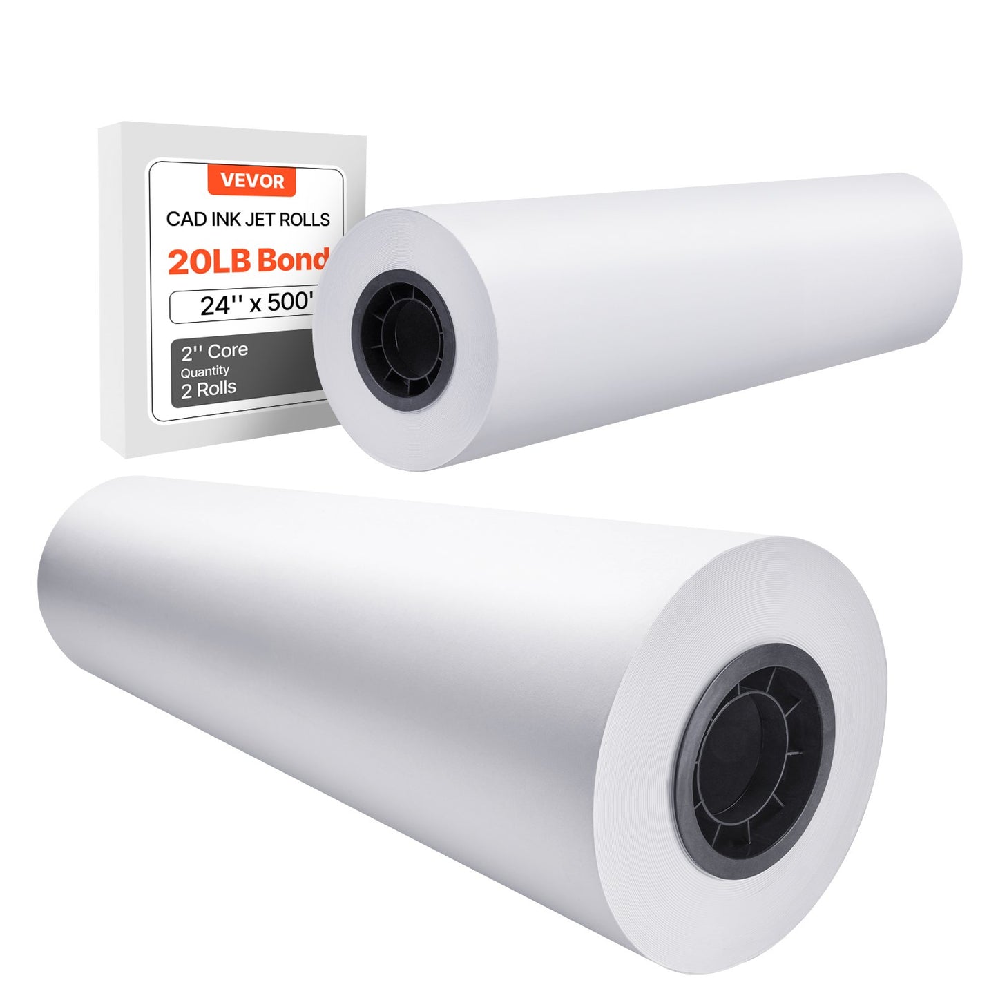 Wide Format Paper Plotter Paper 2 Rolls 24" x 500 ft CAD Bond Rolls