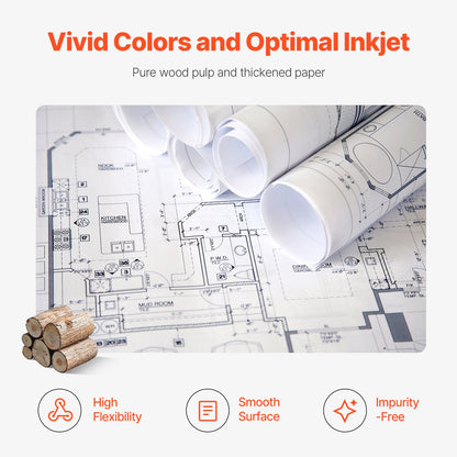 Wide Format Paper, 24 in x 500 ft Plotter Paper, 2 Rolls CAD Bond Rolls with 3 in Core, 20 LB Bond Paper Rolls, Idea for CAD Drawings, Engineering Plans, GIS Maps & Architectural Designs