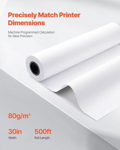 Wide Format Paper, 30 in x 500 ft Plotter Roll, 2 Rolls CAD Bond Rolls with 3 in Core, 20 LB Bond Paper Rolls, Ideal for CAD Drawings, Engineering Plans, GIS Maps, and Architectural Designs