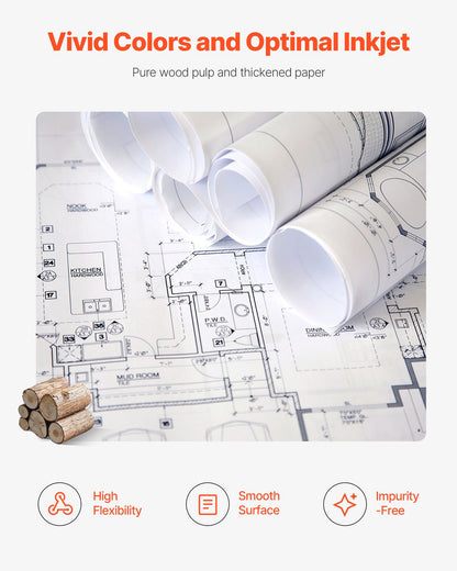 Wide Format Paper, 30 in x 500 ft Plotter Roll, 2 Rolls CAD Bond Rolls with 3 in Core, 20 LB Bond Paper Rolls, Ideal for CAD Drawings, Engineering Plans, GIS Maps, and Architectural Designs