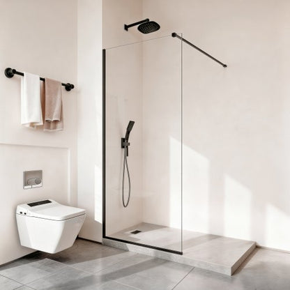 Fixed Glass Shower Panel, 34 x 73.6 in Semi-Framed Fixed Shower Screen, 5/16 in Thick Clear Tempered Glass Door with Bottom Seal Strip and Hardware, Easy to Clean, for Bathroom, Matte Black