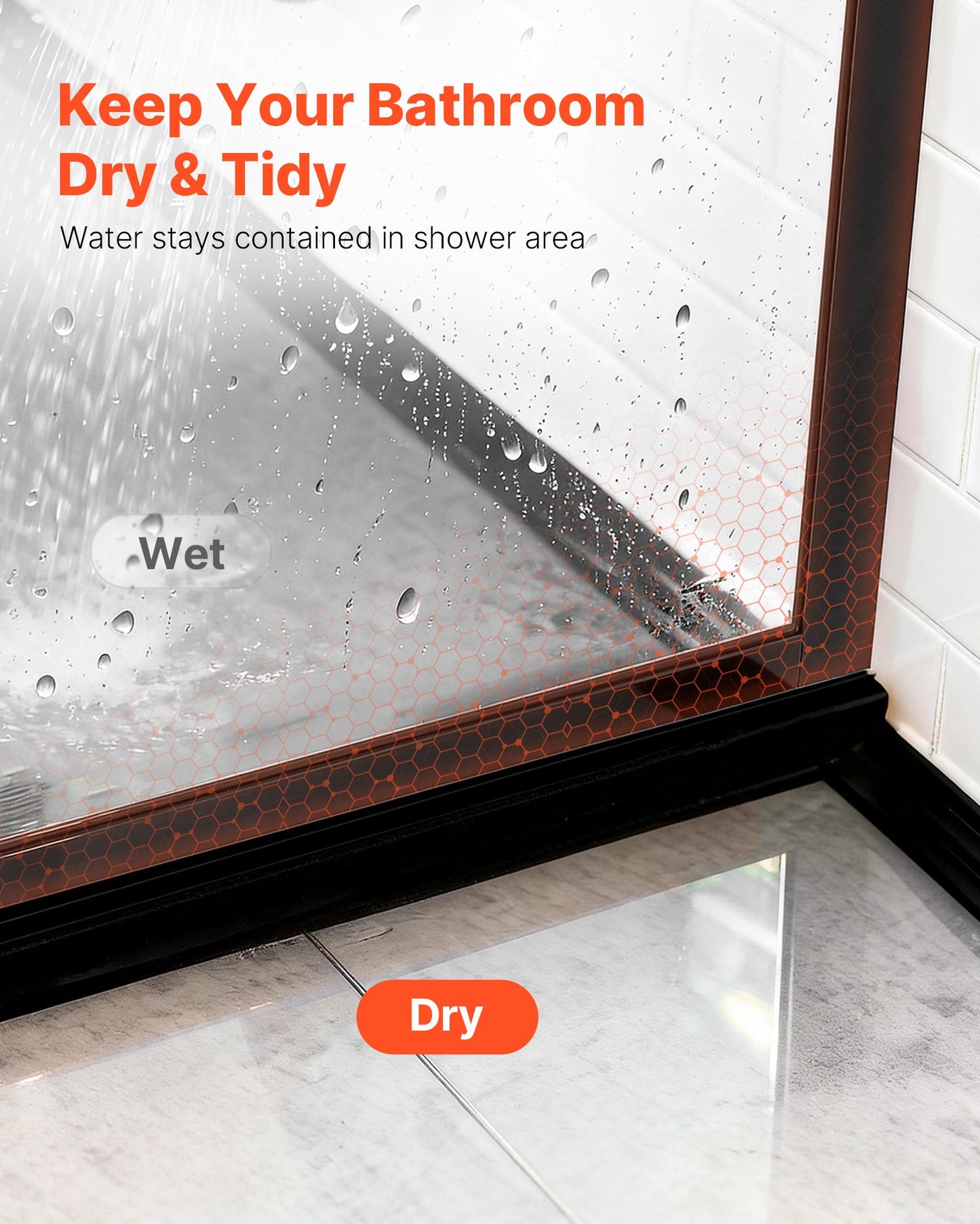 Fixed Glass Shower Panel, 34 x 73.6 in Semi-Framed Fixed Shower Screen, 5/16 in Thick Clear Tempered Glass Door with Bottom Seal Strip and Hardware, Easy to Clean, for Bathroom, Matte Black