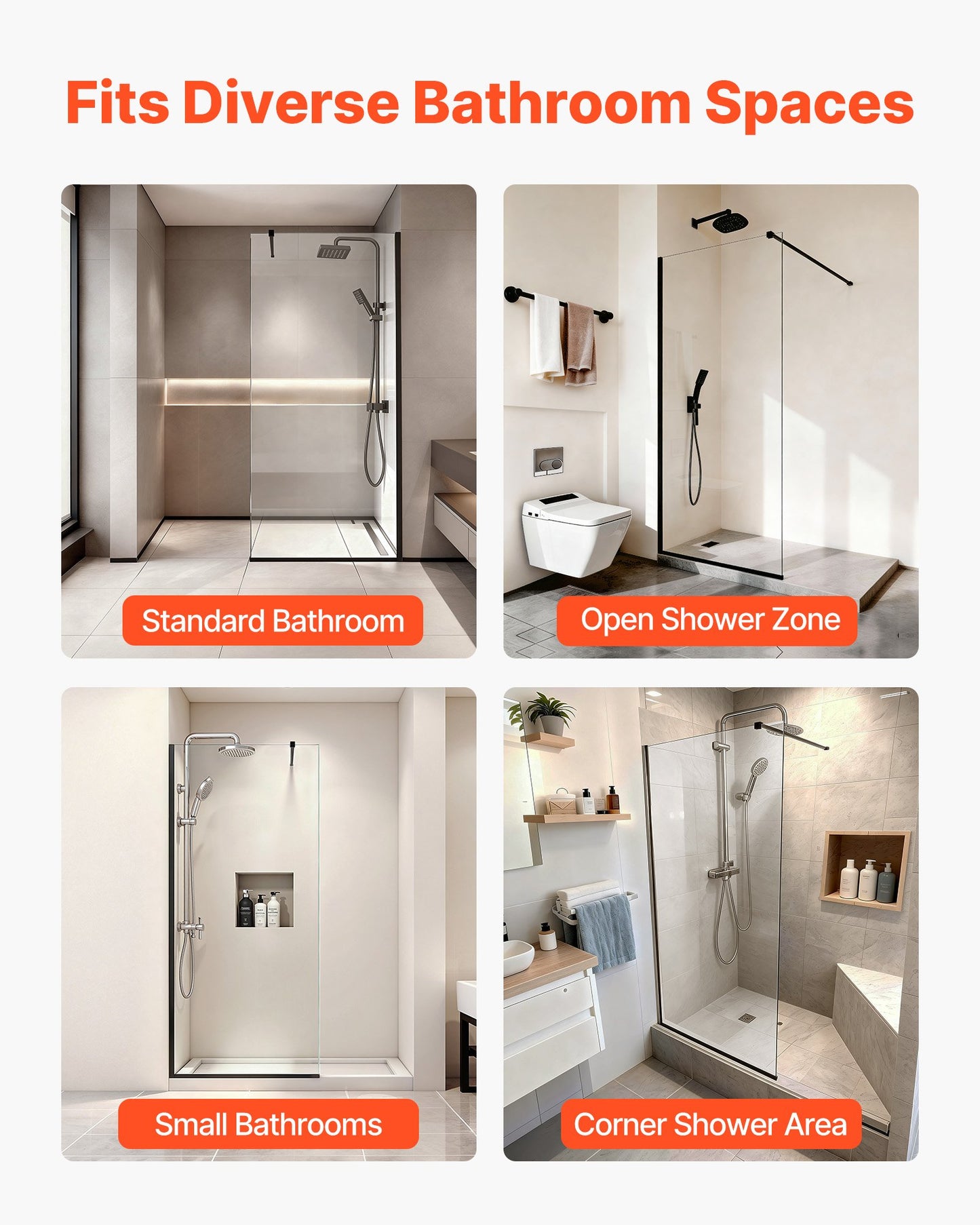 Fixed Glass Shower Panel, 34 x 73.6 in Semi-Framed Fixed Shower Screen, 5/16 in Thick Clear Tempered Glass Door with Bottom Seal Strip and Hardware, Easy to Clean, for Bathroom, Matte Black