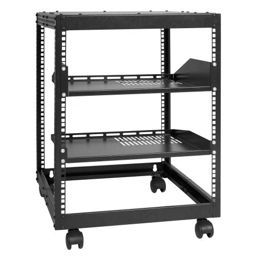 12U Open Frame Server Rack, 23-40 in Adjustable Depth, Free Standing or Wall Mount Network Server Rack, 4 Post AV Rack with Casters, Holds All Your Networking IT Equipment AV Gear Router Modem