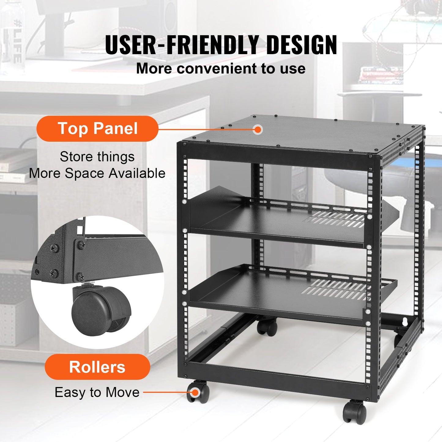 12U Open Frame Server Rack, 23-40 in Adjustable Depth, Free Standing or Wall Mount Network Server Rack, 4 Post AV Rack with Casters, Holds All Your Networking IT Equipment AV Gear Router Modem