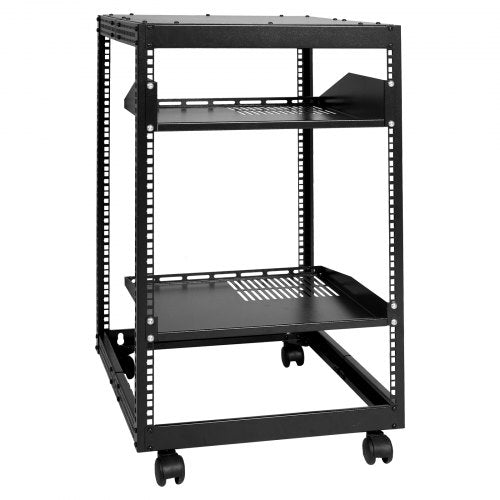 15U Open Frame Server Rack, 23-40 in Adjustable Depth, Free Standing or Wall Mount Network Server Rack, 4 Post AV Rack with Casters, Holds All Your Networking IT Equipment AV Gear Router Modem