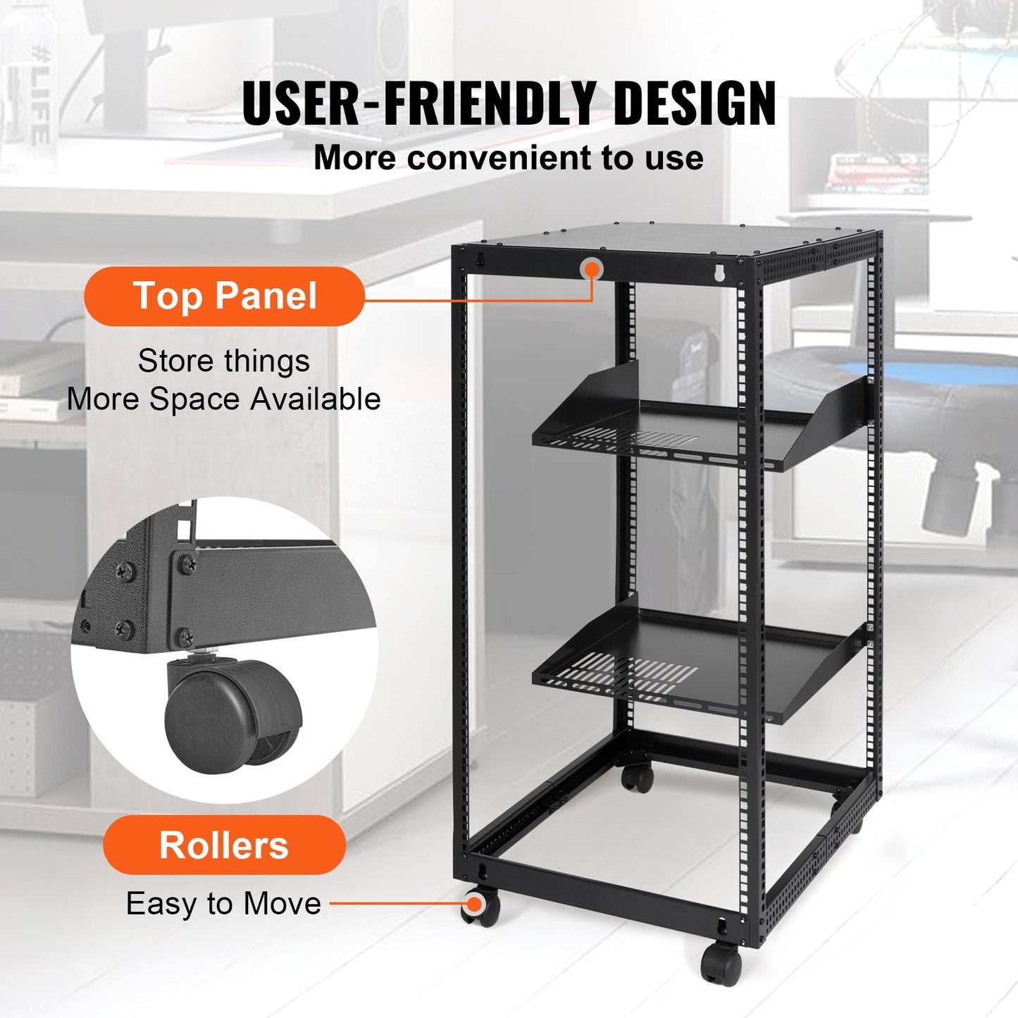 20U Open Frame Server Rack, 23-40 in Adjustable Depth, Free Standing or Wall Mount Network Server Rack, 4 Post AV Rack with Casters, Holds All Your Networking IT Equipment AV Gear Router Modem