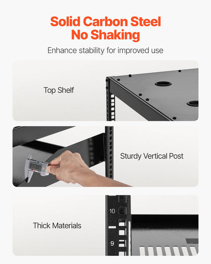 10U Open Frame Network Rack, 23 in Depth, Wall Mounted or Floor Standing Server Rack, Heavy Duty 4 Post, with Vented Shelves & Mounting Hardware, Holds All Your Networking IT Equipment AV Gear