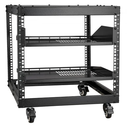 9U Open Frame Server Rack, 23''-40'' Adjustable Depth, Free Standing or Wall Mount Network Server Rack with 360° Casters, Heavy Duty 4 Post Holds All Your Networking IT Equipment AV Gear Router