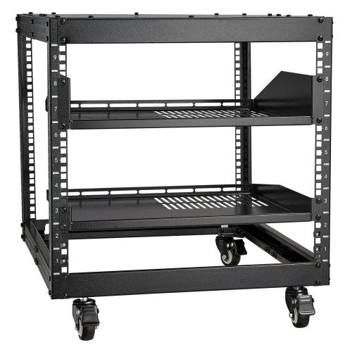9U Open Frame Server Rack, 23''-40'' Adjustable Depth, Free Standing or Wall Mount Network Server Rack with 360° Casters, Heavy Duty 4 Post Holds All Your Networking IT Equipment AV Gear Router