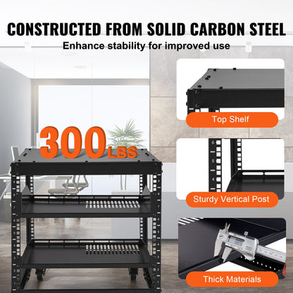 9U Open Frame Server Rack, 23''-40'' Adjustable Depth, Free Standing or Wall Mount Network Server Rack with 360° Casters, Heavy Duty 4 Post Holds All Your Networking IT Equipment AV Gear Router