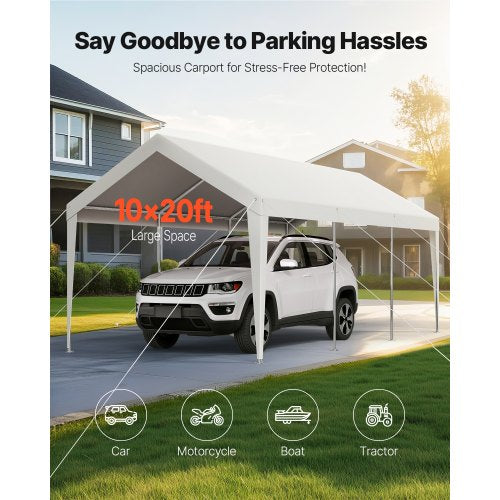 Carport, 3 x 6 meter, kraftigt, bärbart, bilskyddstält, vitt