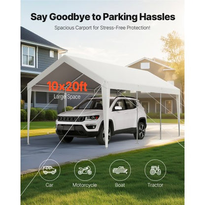Carport, 3 x 6 meter, kraftigt, bärbart, bilskyddstält, vitt