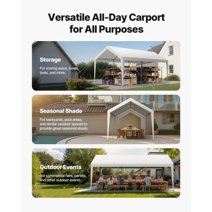 Carport, 3 x 6 meter, kraftigt, bärbart, bilskyddstält, vitt