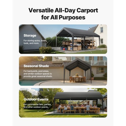 Carport/Zelt für Auto, 3 x 6 Meter, stabil, tragbar, grau