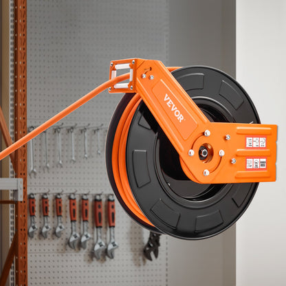 Retractable Air Hose Reel, 3/8IN x 100FT Rubber Air Hose Max 300PSI, Air Compressor Hose Reel Auto-Rewind with 5FT Lead in, Ceiling/Wall Mount Heavy Duty Single Arm Steel Reel, 1/4" NPT Fitting